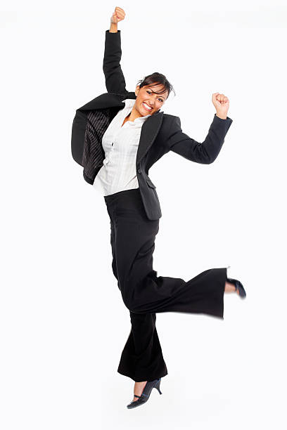 istock Young Indian Business woman jumping on white background 92397752