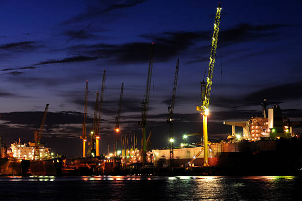 istock Shipyard in Singapore at night 92398396