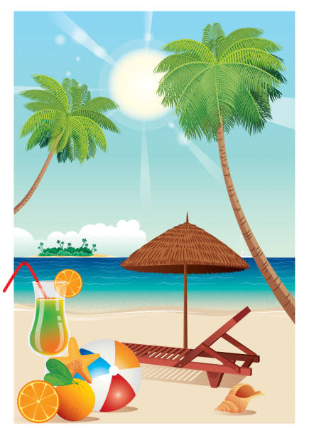 тропический пляж - hut island beach hut tourist resort stock illustrations