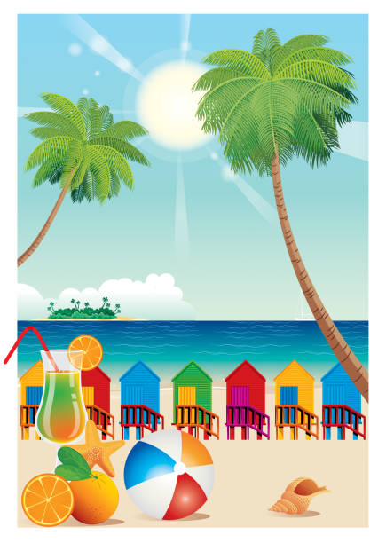 пляжная хижина - hut island beach hut tourist resort stock illustrations