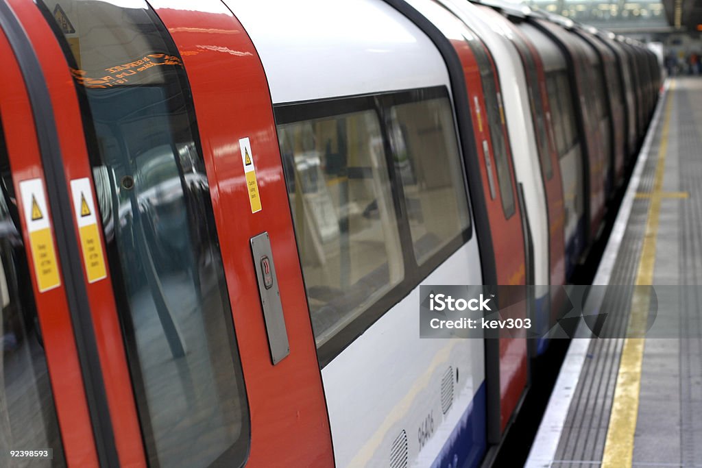 Close-up of London Underground train at platform Standard London underground train at Stratford station. London - England Stock Photo