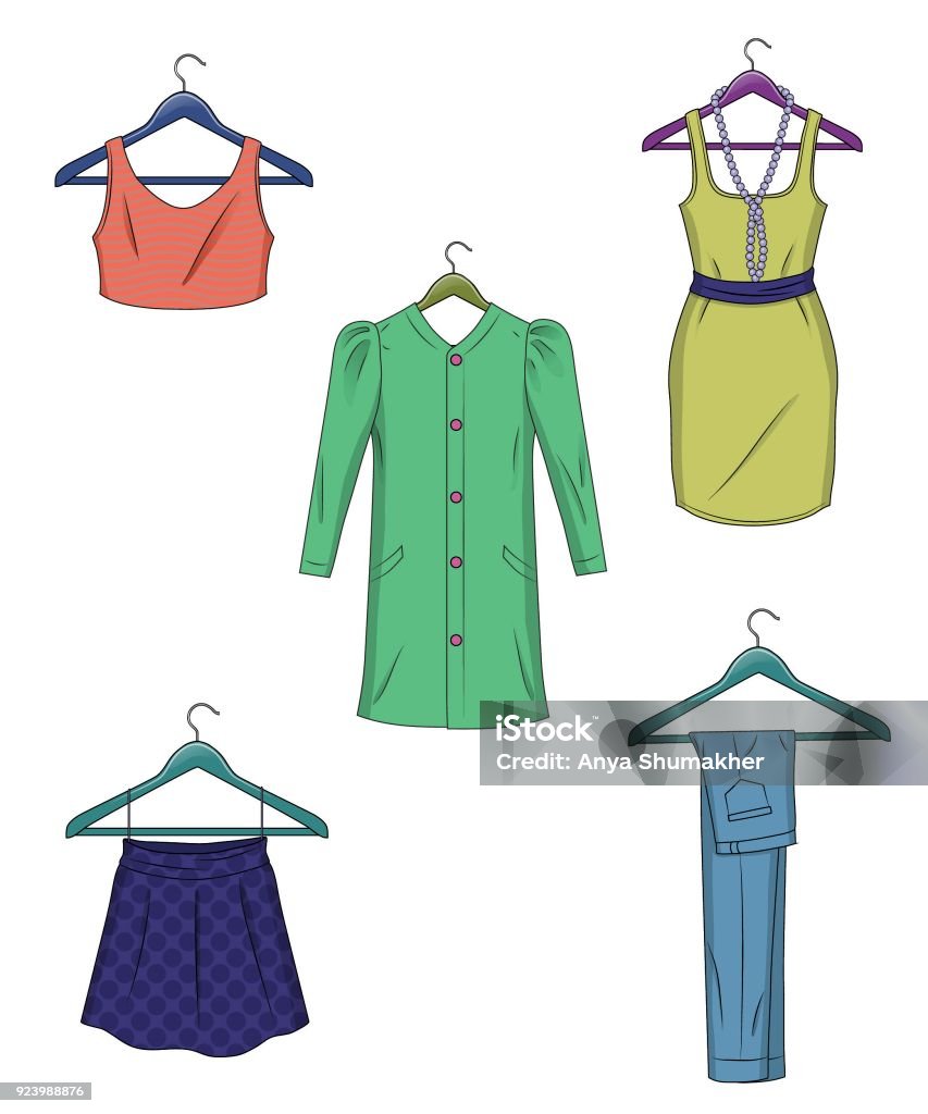 Ilustración de Ropa En Ganchos Ropa De Las Mujeres En La Ilustración De Vector De Estilo Plano y más Vectores Libres de Derechos de Adulto - iStock Ilustración de Ropa En Ganchos Ropa De Las Mujeres En La Ilustración De Vector De Estilo Plano y más Vectores Libres de Derechos de Adulto - iStock