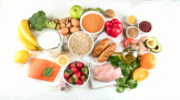 istock Balanced diet. Healthy food concept 923989244