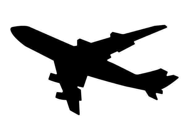 illustrazioni stock, clip art, cartoni animati e icone di tendenza di illustrazione di aeroplano volante silhouette - airplane travel commercial airplane isolated