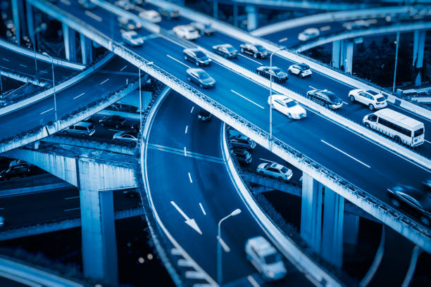 istock overhead view of Nanpu overpass with rush-hour traffic 923991574