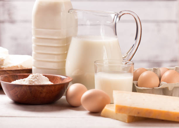 istock Dairy products on wooden table 923997456