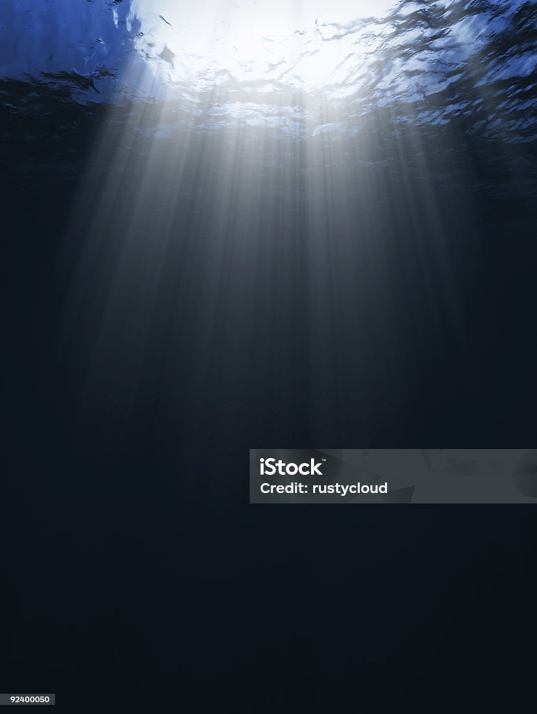Cena subaquática com raios de sol - Foto de stock de Azul royalty-free