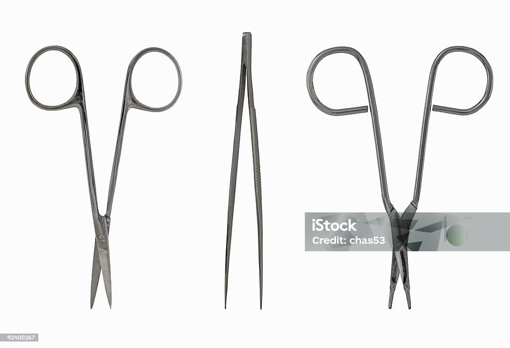 Scissors and Tweezers  Chrome Stock Photo