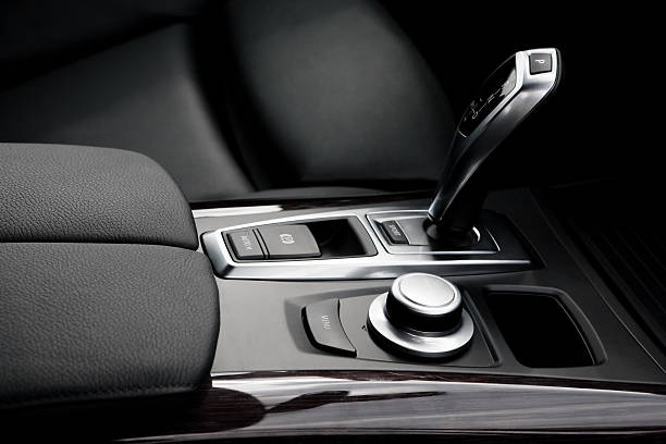 istock Close-up of middle console with gear shift in modern car 92400700