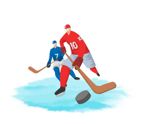 istock Hockey players in abstract flat style. Vector illustration, isolated on white background. 924008314