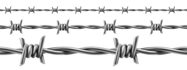 drut kolczasty bez szwu, wektor 3d - barbed wire wire war prison stock illustrations