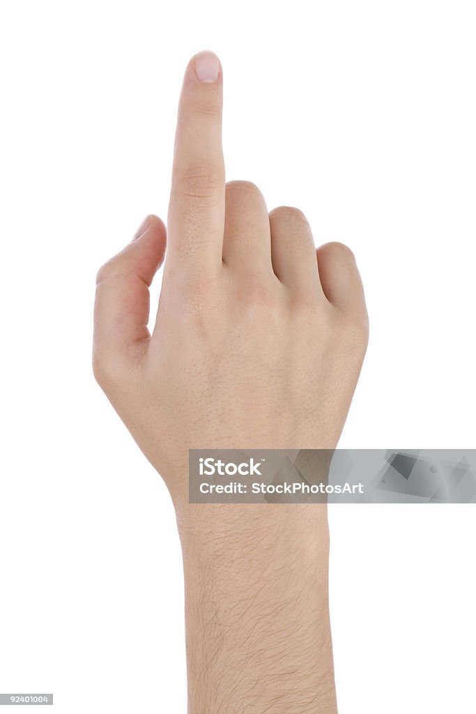 Hand pointing, touching or pressing  Back Of Hand Stock Photo