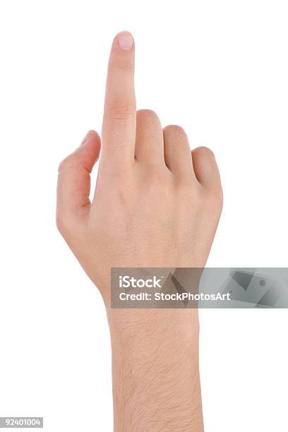 Hand Pointing Touching Or Pressing Stock Photo - Download Image Now - Back Of Hand, White Background, Women