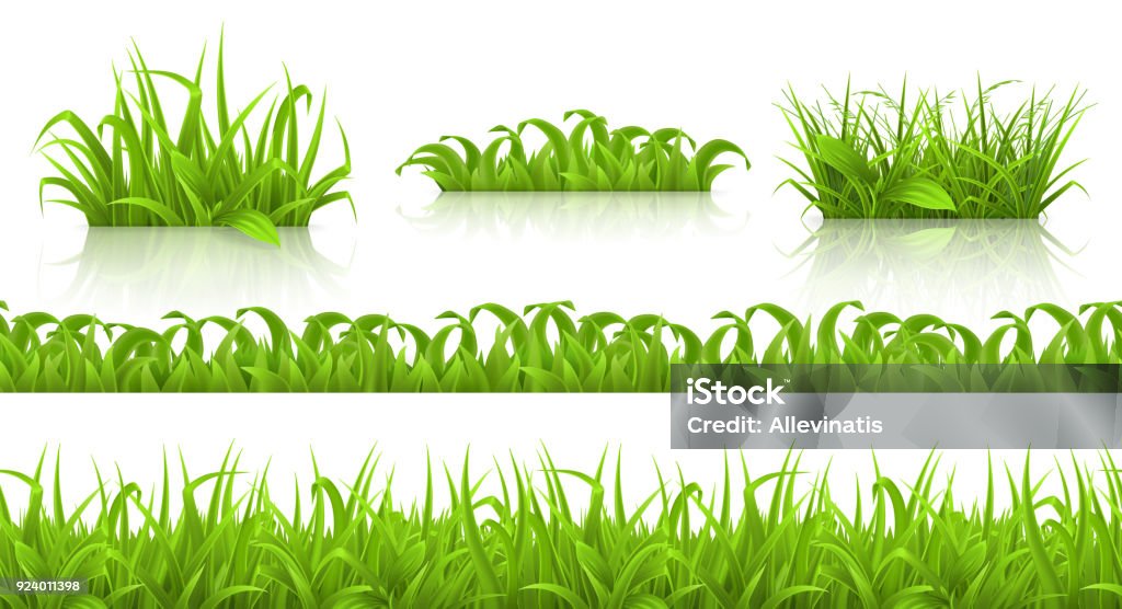 Spring grass seamless pattern and icons, 3d vector Grass stock vector