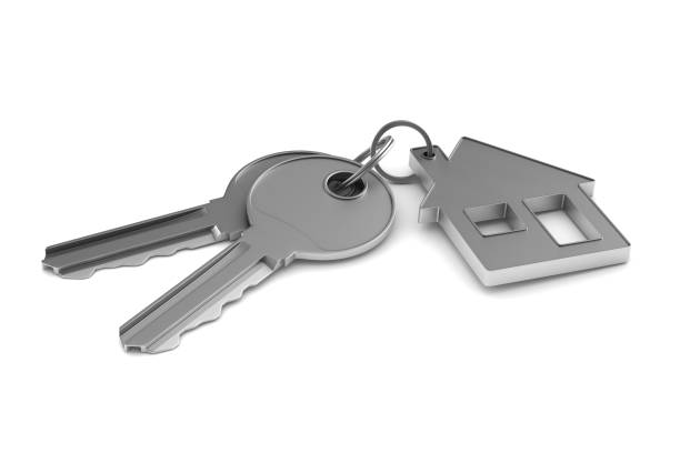 istock Two keys and trinket house on white background. isolated 3d illustration 924012576