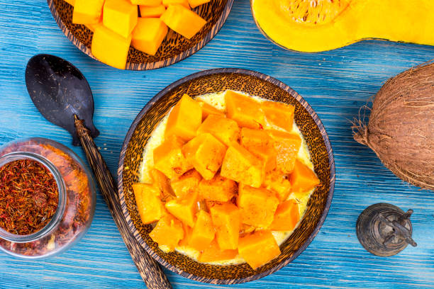 istock Spicy curry pumpkin with saffron in coconut milk 924019440
