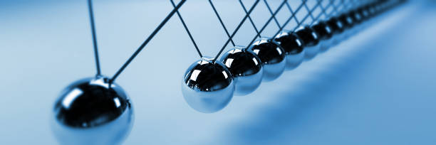 istock Newton cradle, cause and effect concept, blue infinity Newton's cradle, banner 924022974