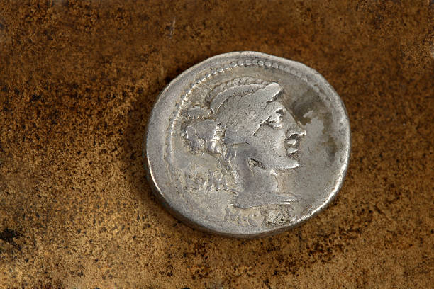 Roman Silver Denarius Coin 89 BC stock photo