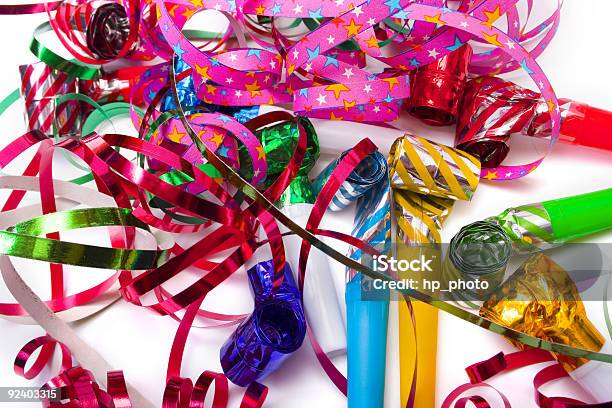 Party Blowers Stock Photo - Download Image Now - Backgrounds, Blue, Celebration