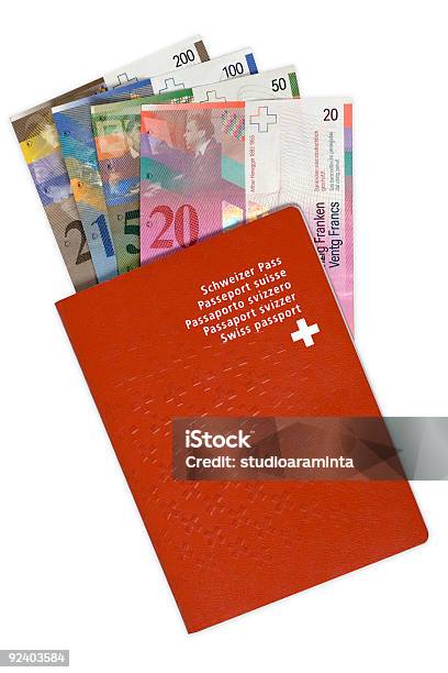 Swiss Passport И Деньги — стоковые фотографии и другие картинки Банк - Банк, Белый, Белый фон