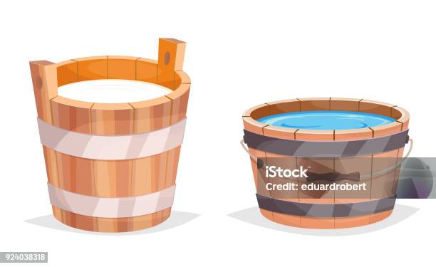 Wooden Bucket With Water And Milk Stock Illustration - Download Image Now - Water, Bucket, Barrel