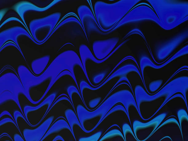 творческий фрактальный черный фон с синими волнами - textured render form water стоковые фото и изображения