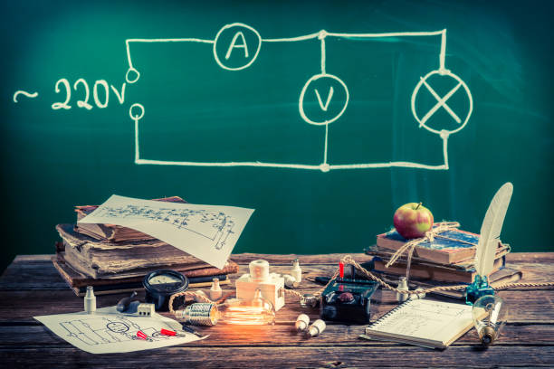 istock Electrical experience with light bulb in the vintage classroom 924041308