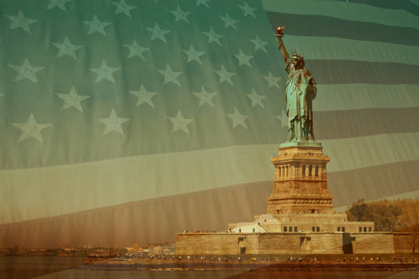 istock Double exposure dollars and Statue of Liberty 924041516