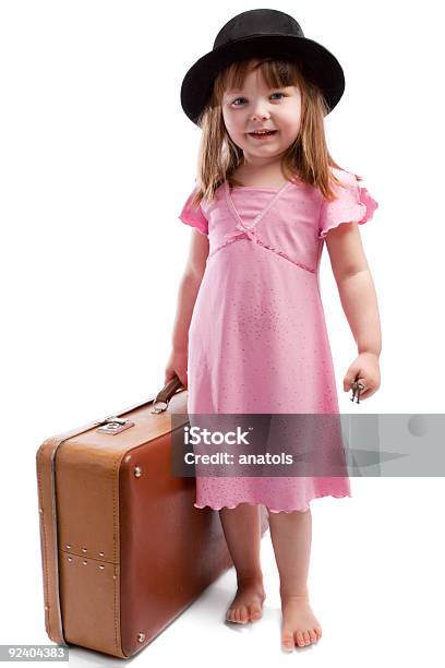 Girl With Old Suitcase Stock Photo - Download Image Now - Child, Suitcase, Black Color