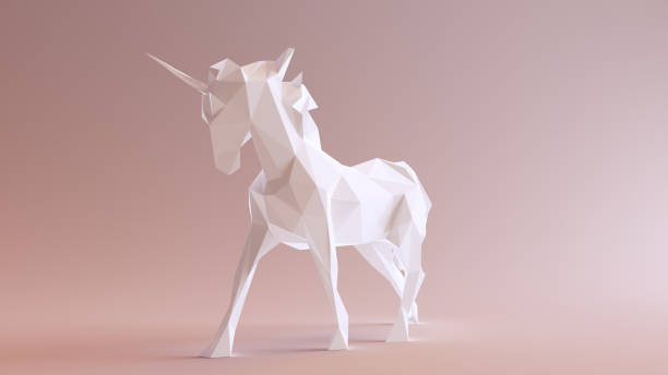istock White Unicorn made out of triangles 924044696