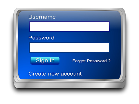 Typing an username and password on the web page. Close Up of the web page with login empty form for type an username and password. 3d illustration