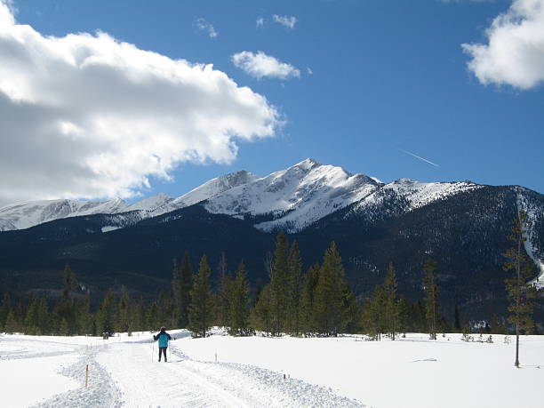istock Cross Country Skier with Snow Capped Mountain 92405172