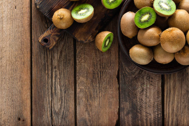 istock Kiwi fruit on wooden rustic table, ingredient for detox smoothie 924051966
