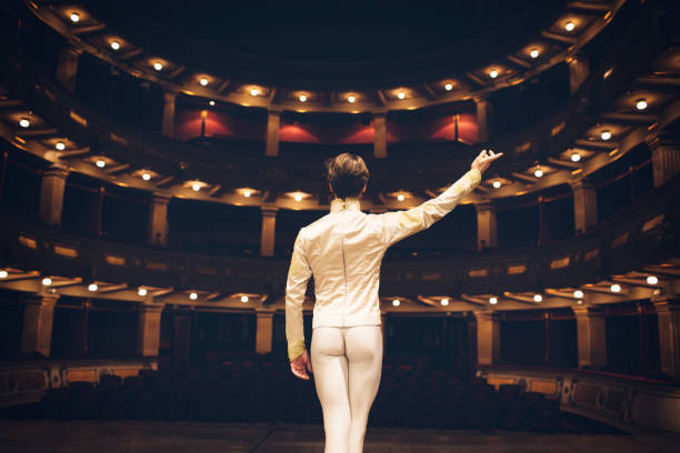 male ballet dancer - theatrical performance ballet stage theater dancing imagens e fotografias de stock