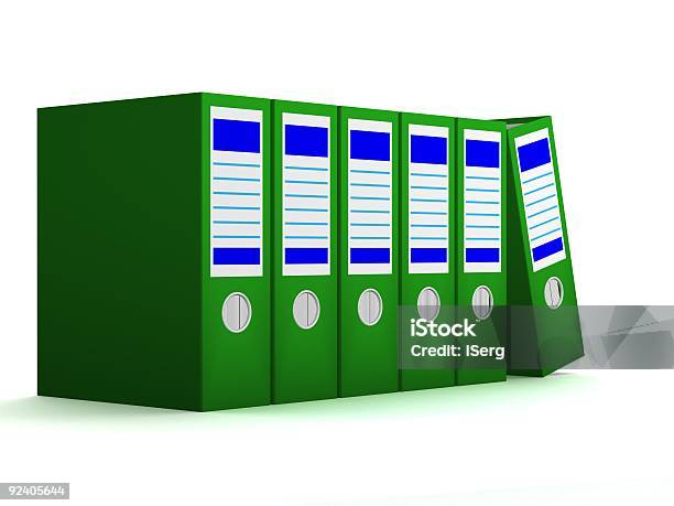 Row Of Green Folders With Documents On A White Background Stock Photo - Download Image Now