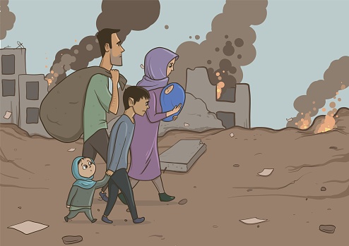 Family Of Refugees With Two Children On Destroyed Buildings Background Immigration Religion And Social Theme War Crisis And Immigration Horizontal Vector Illustration Cartoon Characters Stock Illustration - Download Image Now - iStock Family Of Refugees With Two Children On Destroyed Buildings Background Immigration Religion And Social Theme War Crisis And Immigration Horizontal Vector Illustration Cartoon Characters Stock Illustration - Download Image Now - iStock