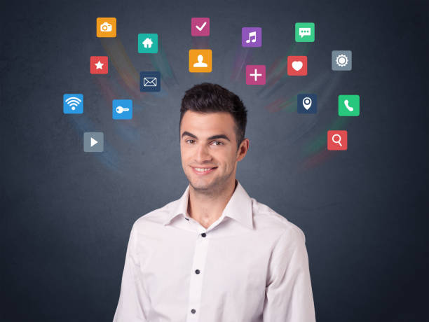 istock Businessman with colorful apps 924068194