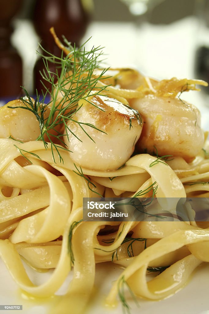 Fettucini With Scallops  Color Image Stock Photo