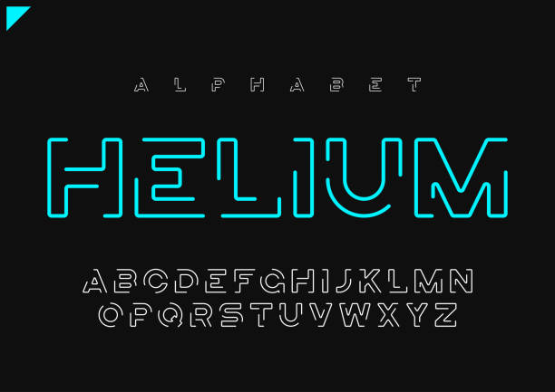 ilustrações de stock, clip art, desenhos animados e ícones de helium vector minimalist futuristic linear alphabet, typeface, letters, font, typography - helium