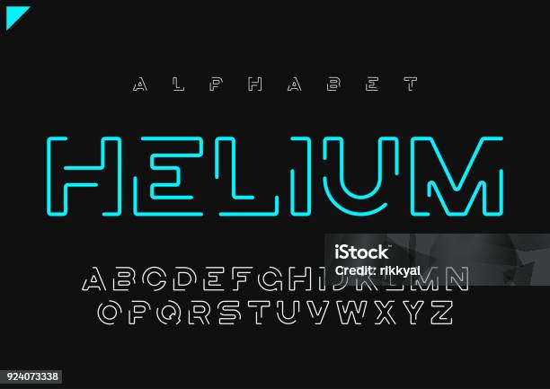 Vetores de Hélio Vector Minimalista Futurista Linear Alfabeto Tipográfico Cartas Fonte Tipografia e mais imagens de Texto Datilografado