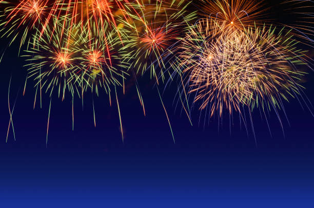 istock Colorful fireworks celebration and the twilight sky background. 924077484