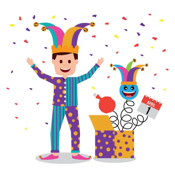 Vector illustration of man wearing clothes and jester hat