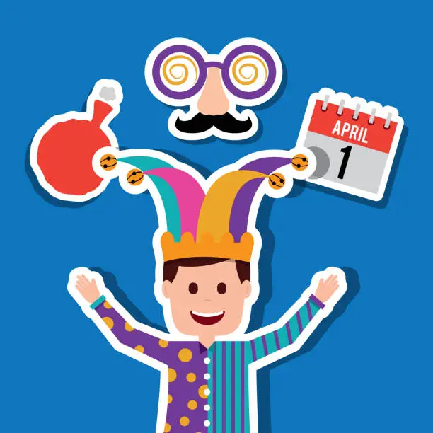 Vector illustration of man in clown clothes and jester hat