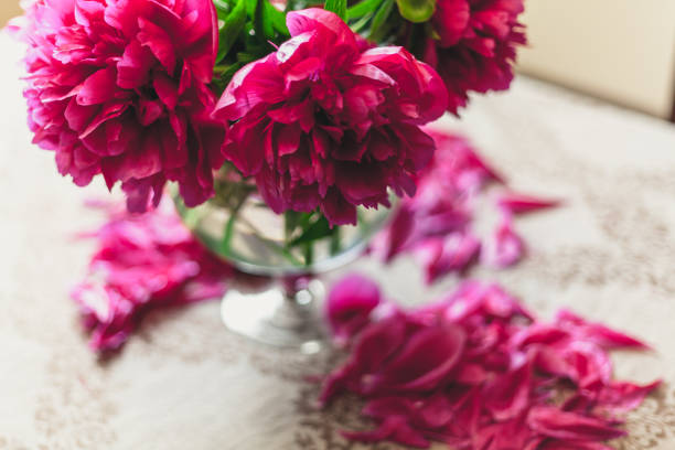 istock red peonies in glass vase stand on table 924080962