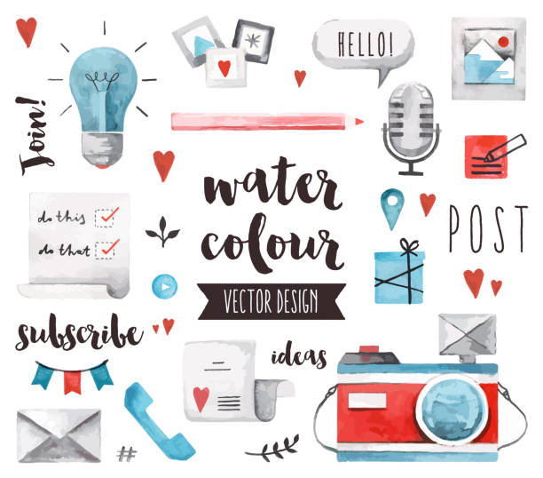 Blogging Elements Watercolor Vector Objects vector art illustration