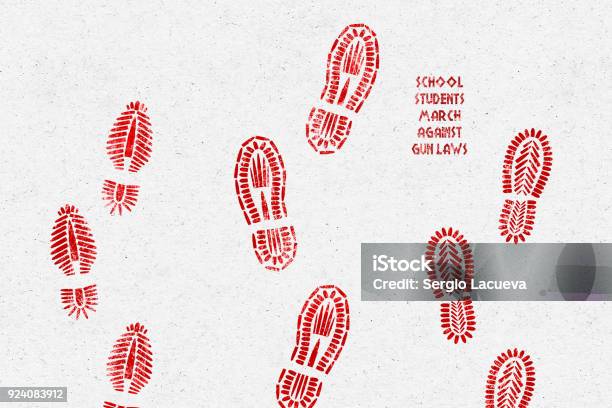 Illustration Idea Of School Students Marching Against Gun Laws Stock Illustration - Download Image Now