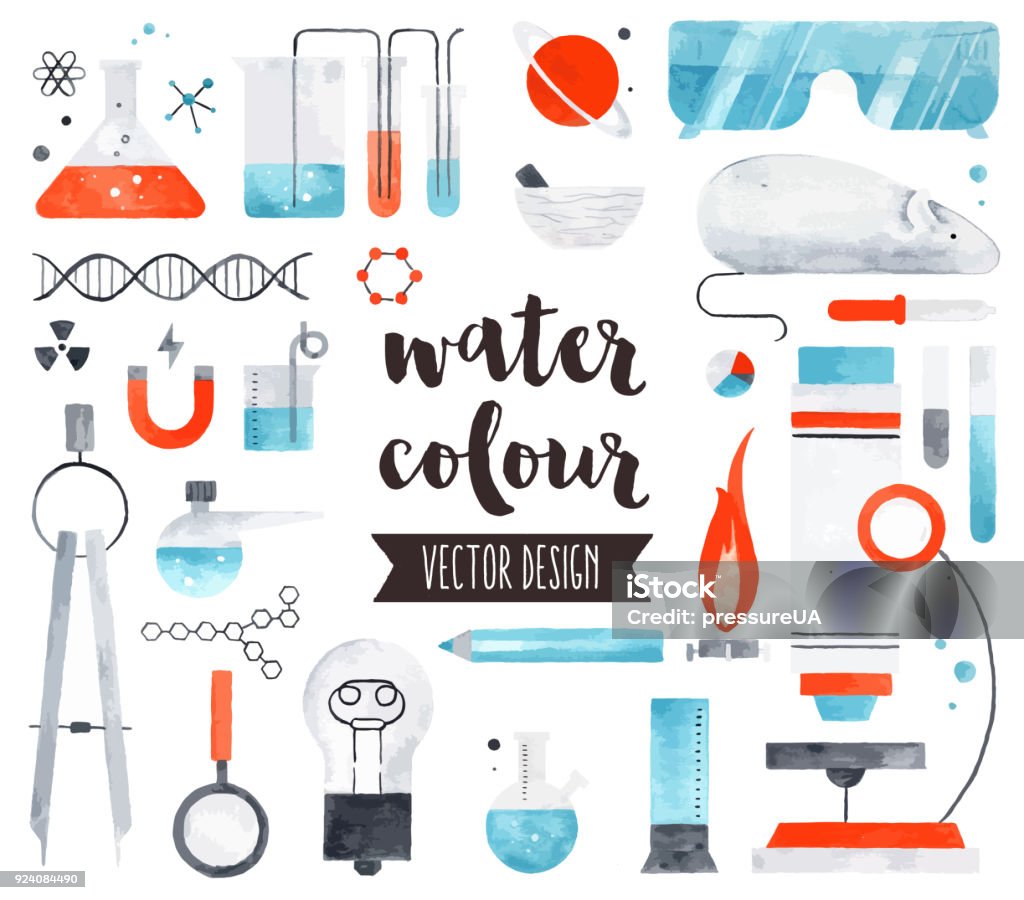 Science Chemical Object Graphics Science And Chemistry Watercolor Vector Objects Stock Illustration ...