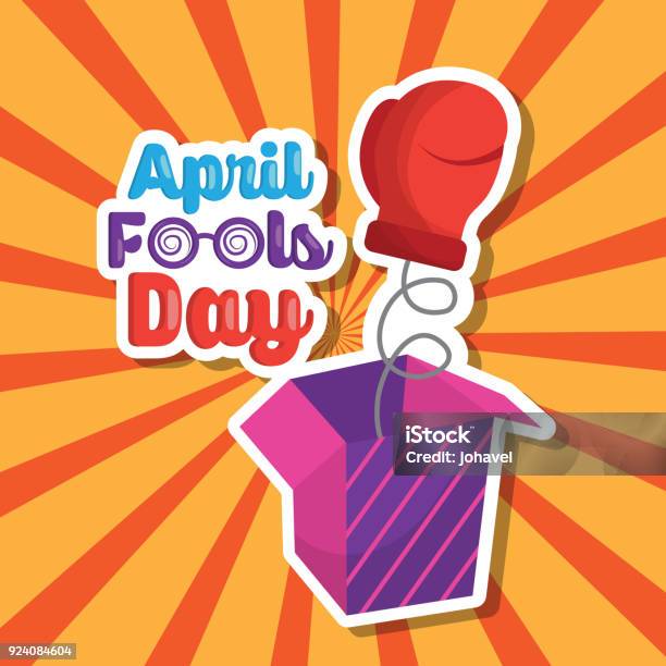 Prank Box With Glove April Fools Day Retro Background Stock Illustration - Download Image Now
