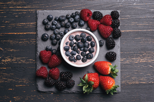 Cup of yogurt with berries