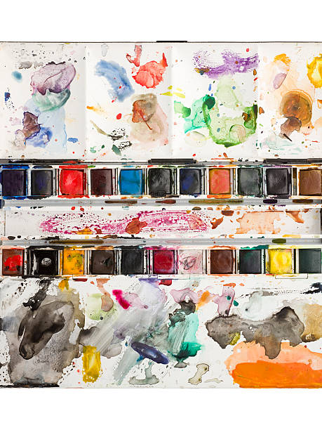 Watercolor paint palette on a white background